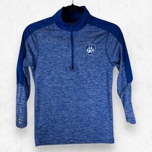 Holloway Golf Shirt Youth Size Medium Colorblock Blue Quarter Zip 3/4 Sleeves